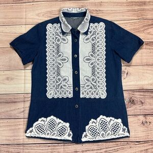 American Vintage Denim Lace Button Down Shirt